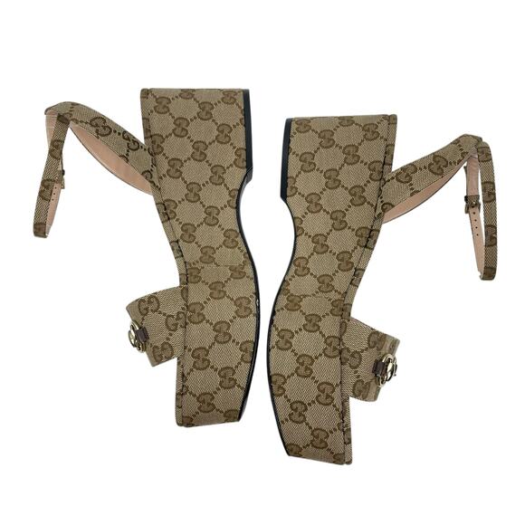 Gucci Beige Monogram Platform Sandals - Picture 8 of 15